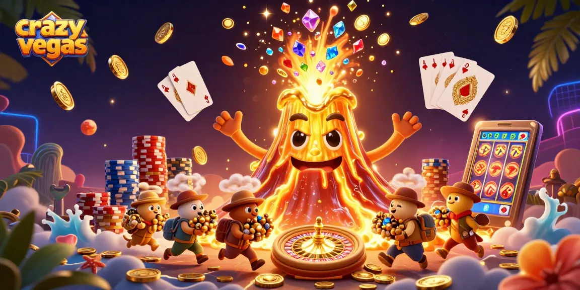 Experience the thrilling world of crazyvegas with golden treasures erupting from a volcano.