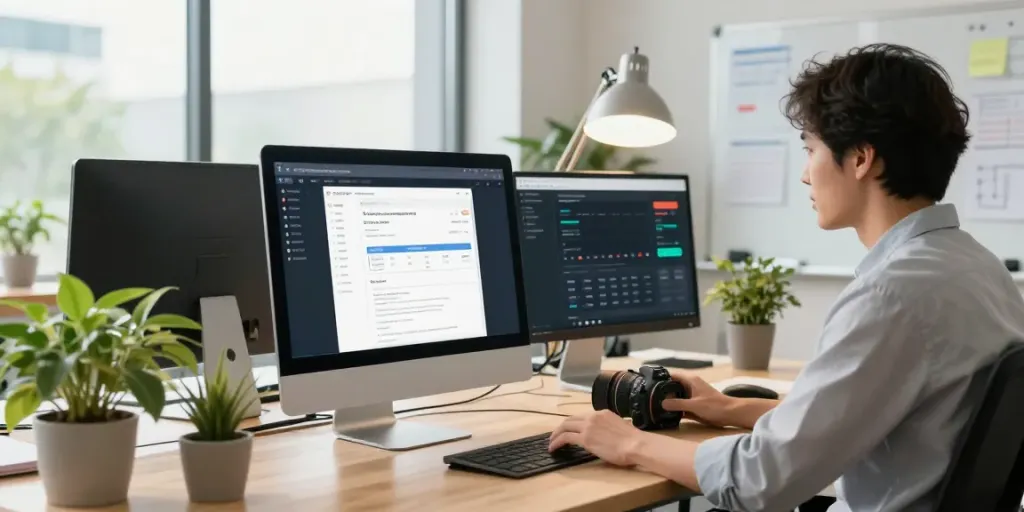 Digital marketer optimizing instant indexing strategies in a bright modern workspace.