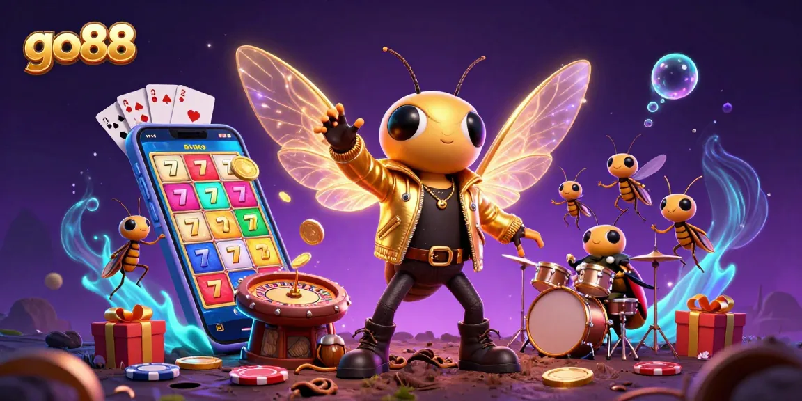Experience the excitement at go88 with a vibrant 3D casino scene featuring lucky slots and energetic characters.