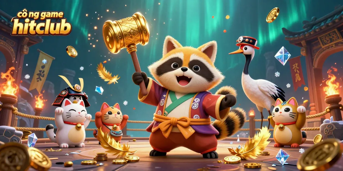 Engage in exciting gaming adventures at cổng game hitclub with cheerful characters and vibrant casino elements!