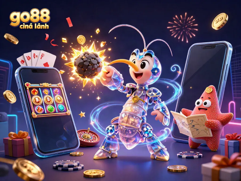 Engage with go88 chính hãng by witnessing a galactic samurai shrimp amidst a dynamic explosion of coins and gaming elements.