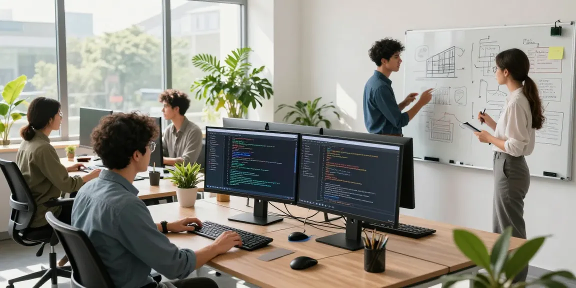 Dynamic team collaborating on AI startups 2026, showcasing innovative coding and teamwork in a modern workspace.