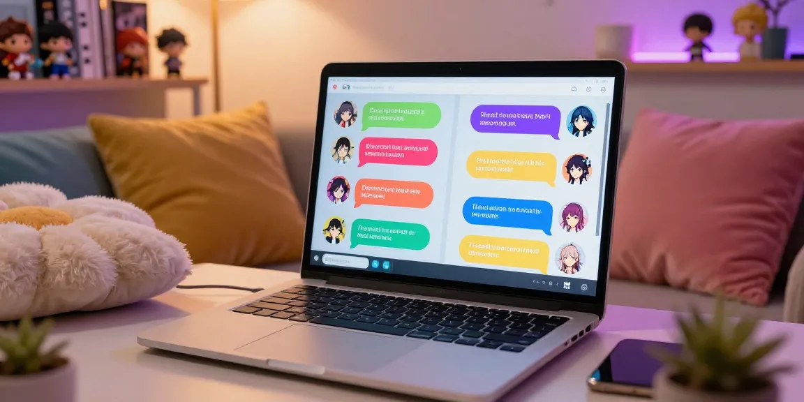 Engaging ecchi chat experience featuring playful AI character interactions on a cozy laptop setup.