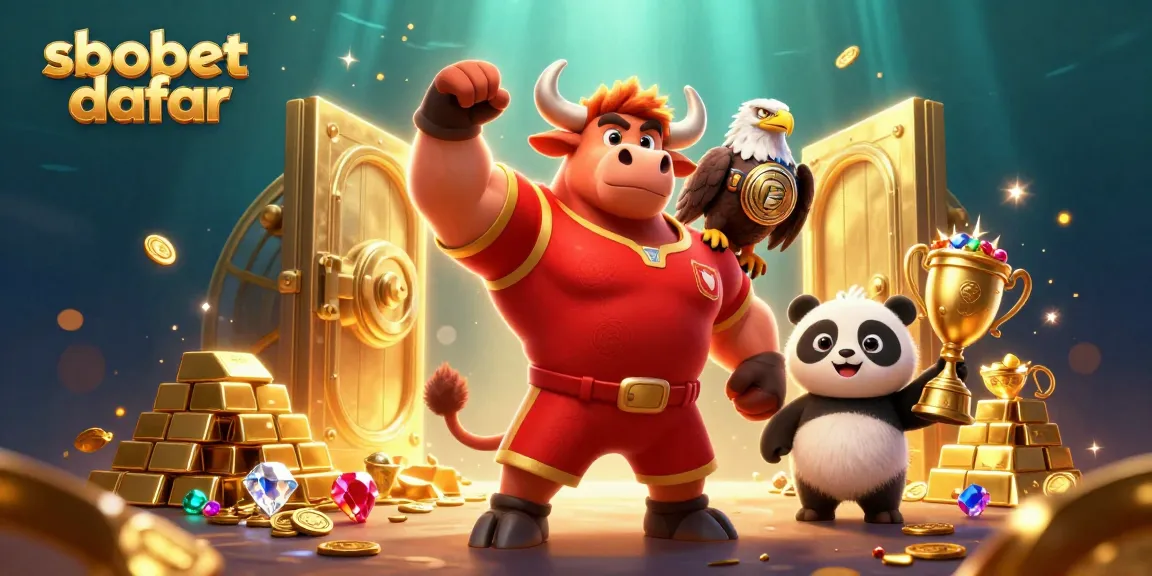Engage with sbobet daftar as a vibrant celebration of sports betting, featuring a dynamic bull mascot.