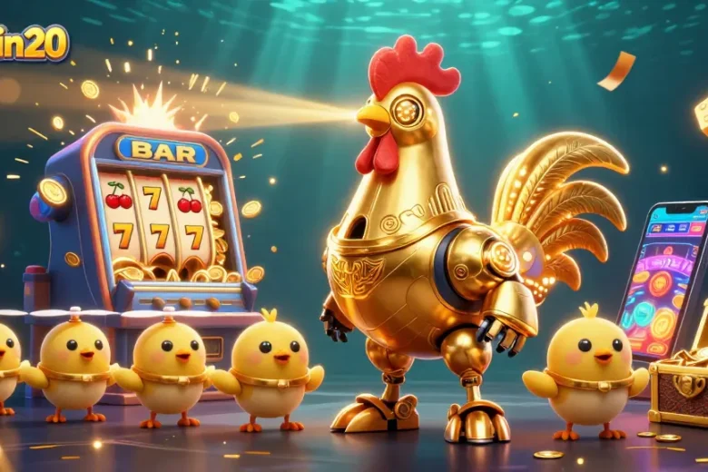 Experience dynamic gaming excitement at sunwin20 with a golden robot and vibrant slot machine adventure.