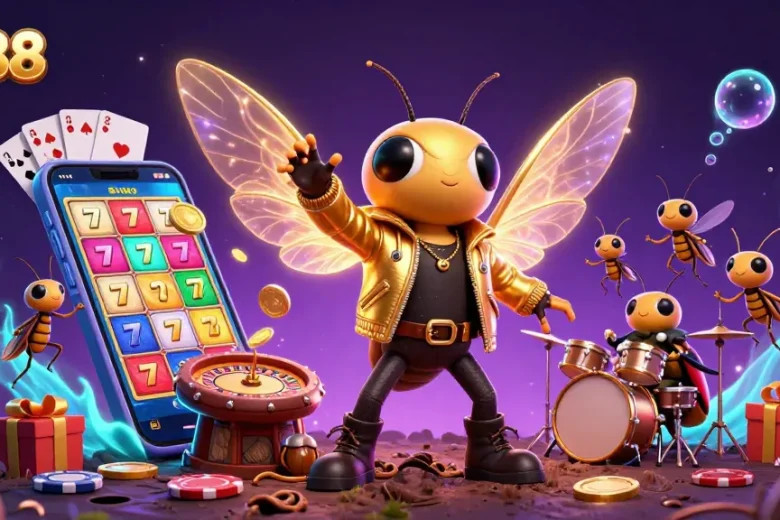 Experience the excitement at go88 with a vibrant 3D casino scene featuring lucky slots and energetic characters.
